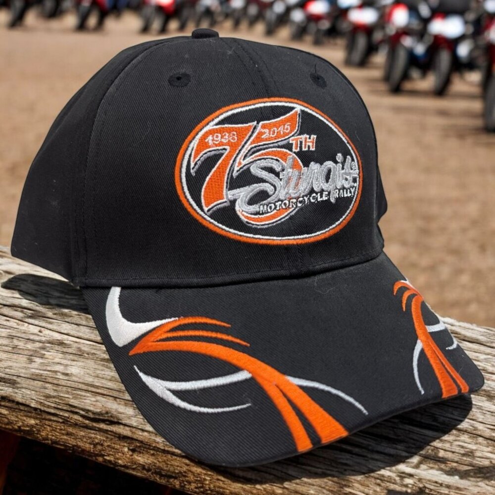 Sturgis Hat Cap Strap Back orange Black Hills Rally 2015 75th Annual Motorcycle